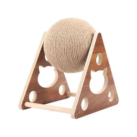 Vtizikl Griffoir et jouet à gratter pour chat en bois massif – Balle sisal 12 cm – Base 18 x 19 x 17 cm – Pour meulage des griffes