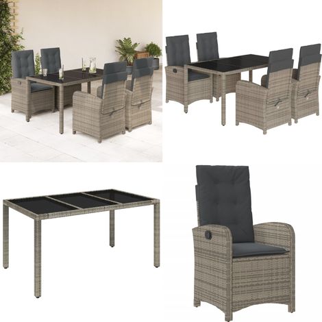 5-tlg. Garten-Essgruppe mit Kissen Grau Poly Rattan - Gartenmöbel - Gartenessgruppe (1/5)