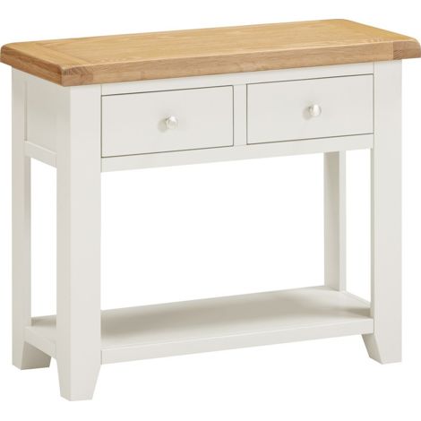 Windsor 2 Drawer Console Table - L34 x W85 x H70.5 cm - Ivory/Oak