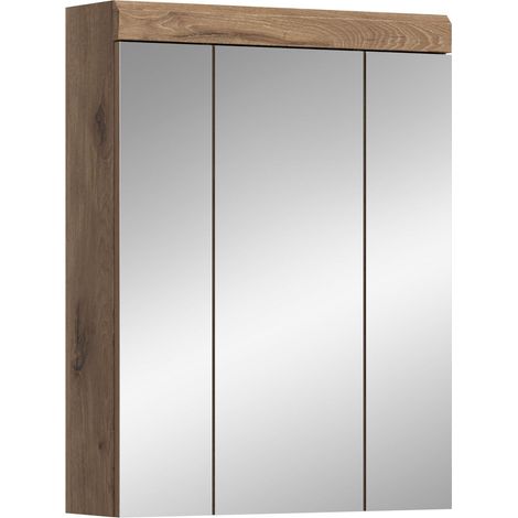 Armoire Murale avec Miroir, pour Salle de Bain, en Imitation chêne, env. 60 x 79 x 18 cm (l x H x P) (1/5)