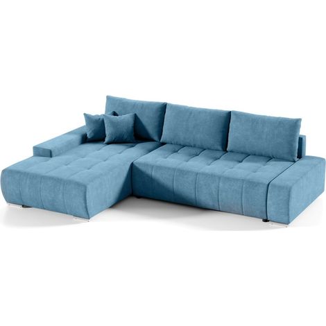 Ecksofa Sofa mit Schlaffunktion VOGAR Stoff Aston Lichtblau Ottomane Links (1/4)