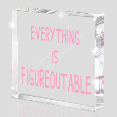 Décoration de bureau rose - Cadeaux motivationnels pour femmes - Tout est résolvable - Panneau carré en acrylique pour accessoires de bureau (1/5)