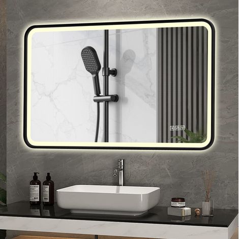 Espejo de baño LED 90 x 70 cm, IP44, negro DESVIAE (1/5)