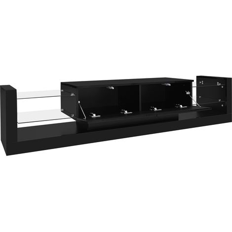 Set de meubles pour télévision : armoire noire pour le téléviseur, table de salon noire. Meuble de rangement en acajou noir, set complet pour la salle à manger. Set en acajou avec des lumières LED. (1/5)