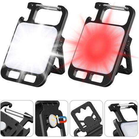 Mini linterna de trabajo LED portátil, 2 piezas, 1000 lúmenes, recargable por USBC, llavero, abridor de botellas e imán, 4 modos, luz de inspección impermeable para reparaciones, camping y emergencias (1/4)
