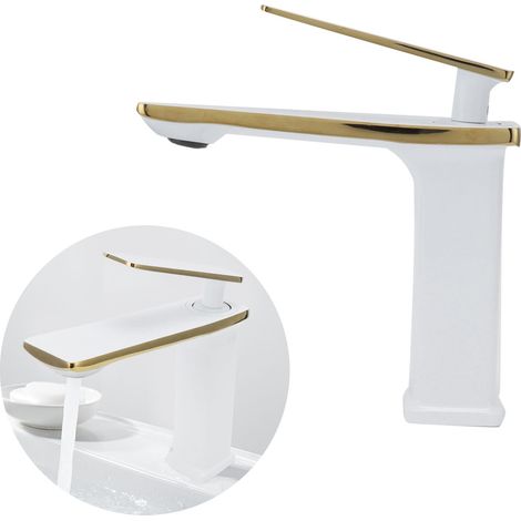 Robinet de lavabo en cuivre avec mitigeur eau chaude/eau froide et poignée longue monotrou pour salle de bain G9/16 (1/5)