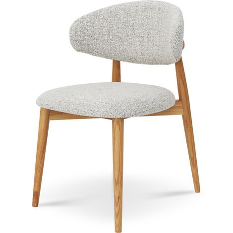 Kosmi – Chaise scandinave en bois massif – Assise en tissu chiné gris – Design élégant pour salle à manger ou bureau – Confort optimal