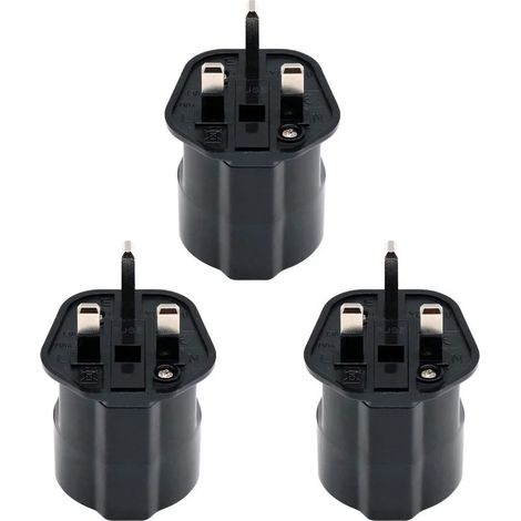 EU vers UK/HK/Singapour/UAE/KSA Adaptateur avec Fusible 13A et Obturateur de Sécurité, 2 Broches DE/FR/IT/ES Connecteur Européen Converti à UK 3 Broches (3 Pièce, Noir) (1/5)