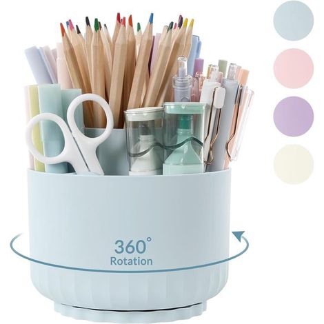 Organizador de escritorio giratorio de 360 grados, portalápices con 5 compartimentos, escuela y hogar (azul cielo) (1/5)
