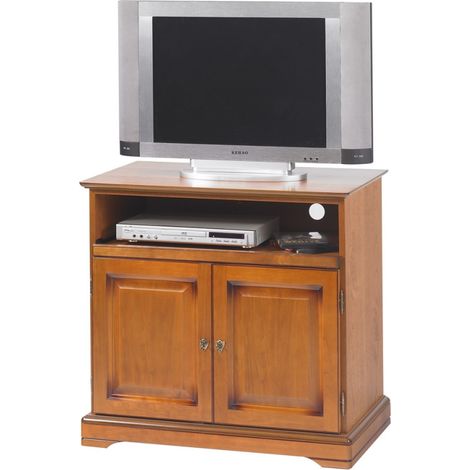 Meuble TV BAR 32 Pouces Merisier Plateau Pivotant 3 Niches L 82 H 77 P 46.5 cm (1/4)