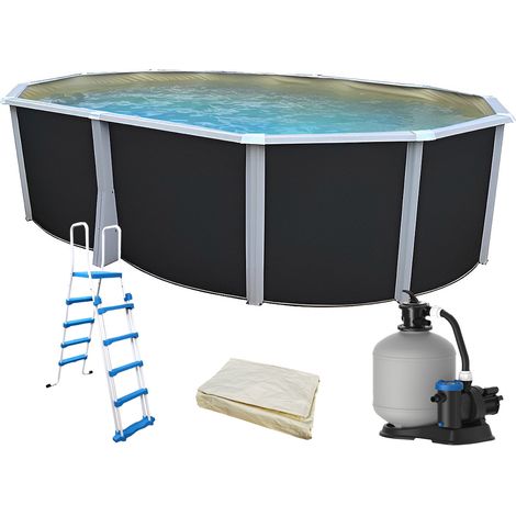 Kit piscine hors-sol acier Toi ANTHRACITE IBIZA ovale 550X366X132cm liner beige