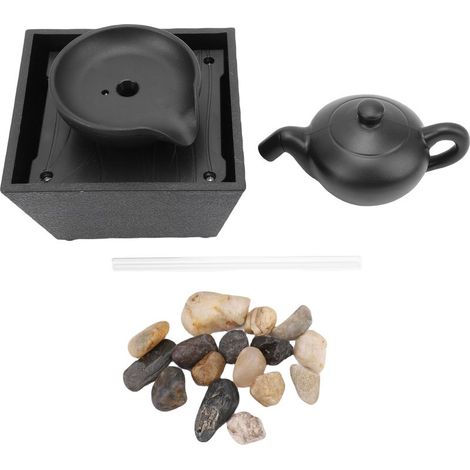 Fontaine de Bureau avec Théière Flottante LED Décor Éclairé à LED et Pierres Naturelles Fontaine de Bureau LED Théière Flottante en Plastique avec Pierres Naturelles 11.7x11.7x27.5cm Kit de Décor pour (1/5)