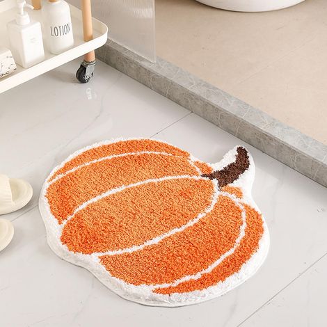Joli tapis de bain pour l'automne, Thanksgiving, Halloween, citrouille pour baignoire, paillasson en microfibre douce et antidérapant, décoration de cuisine, chambre à coucher, salle de bain pour (1/5)