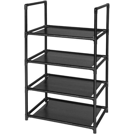 Étagère à Chaussures à 4 Niveaux, 8 à 10 Paires d'étagères à Chaussures Robustes en Tissu Non tissé pour entrée (4 Niveaux) - Noir (1/5)