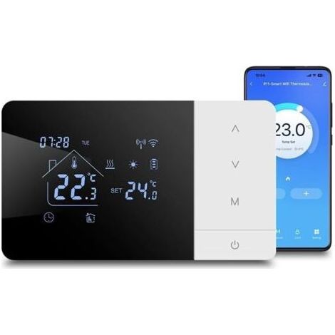 Thermostat Chaudière, WIFI Thermostat domestique numérique programmable, alimenté par batterie, thermostat chaudière 2 fils compatible avec Google e-Alexa contrôle vocal (1/5)