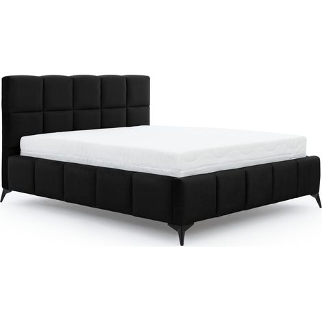 Lit coffre Mister prestige - Revêtement velours capitonné-Noir-160x200 (1/4)