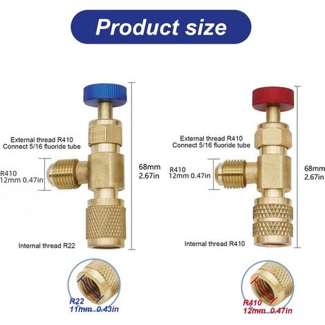 Lot de 2 Réfrigérant Valve de Sécurité R32 R22,Vanne de Débit de Climatisation,pour Adaptateurs Raccords R22/ R32