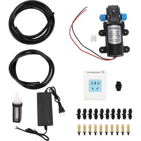 Kit d'arrosage automatique avec programmateur, pompe 30W et 10 buses atomiseurs en laiton, tuyau 13m, système irrigation goutte-à-goutte pour jardin (1/5)