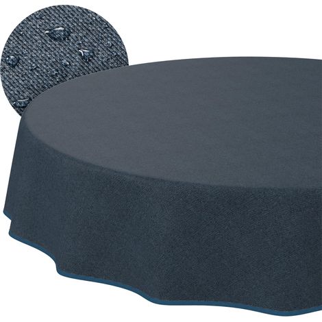 Nappe enduite Bleu foncé Aspect Lin avec Ourlet Ronde Ø 120 cm (1/5)