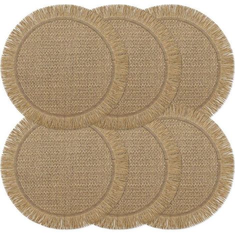 Ecleanfy - Sets de table ronds tissés - Lot de 6 - Style bohème champêtre - Résistants à la chaleur - Diamètre 38 cm - Sets de table marron