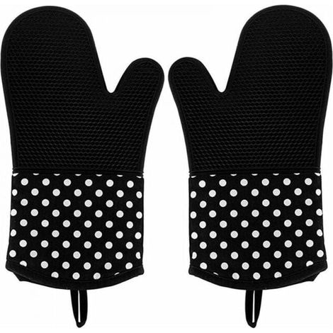Gants de cuisine noirs, 1 paire, gants de four, gants de gril 300 °C, gants de cuisson en silicone résistants à la chaleur pour barbecue, cuisson, grillades, doublure 100 % coton (1/4)