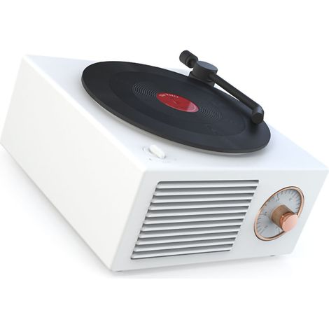 Mini enceinte Bluetooth portable au style rétro innovant, avec basses riches et son HD, élégante blanche. (1/5)