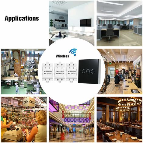 Interruttore remoto touch wireless, 1 trasmettitore (pannello di controllo a tre vie) + 3 ricevitori (identificazione a radiofrequenza RFID), nero (1/4)