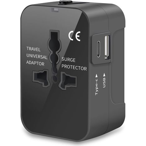 Adaptador de viaje - convertidor de corriente universal - enchufes - cargador de viaje - puerto de carga USB tipo C - compatible con teléfonos móviles y tabletas. (1/5)
