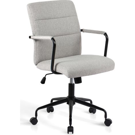 HISPANOHOGAR, chaise de bureau à roulettes modèle Oli, en tissu gris clair
