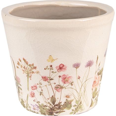 Cache-pot en Céramique Beige Rosé Motif Fleurs et Papillons pour Décoration Intérieure 12x10 cm - PANGIVO (1/4)