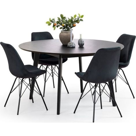 Conjunto de mesas y sillas para comedor Norsica 505, Gris oscuro + Negro, 76x0x0cm, Diámetro: 140, Número de asientos: 4, Estilo: Contemporary