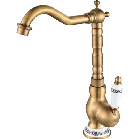Robinet de lavabo vintage mitigeur d'évier cuisine avec poignée en pivotant à ° bec haut bronze 360 céramique (1/4)