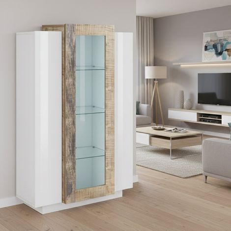 Vetrina - 7 Ripiani 3 Ante, Bianco Lucido, -, 80x38x121h cm Valledupar (1/4)
