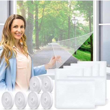 Lot de 6 Filet Moustiquaire Fenêtre Autocollant - Kit Complet avec Rubans Adhésifs - Protection Anti-Mouches et Moustiques (1/5)