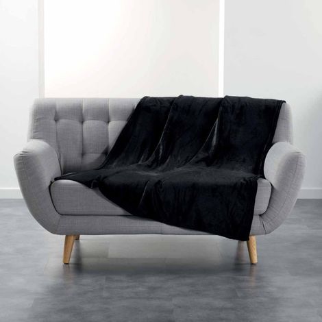 Plaid Uni en Flanelle "Flanou" 125x150cm Noir (1/4)