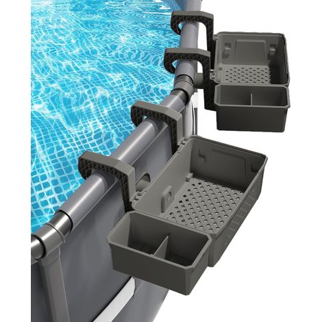 Lot de 2 paniers de rangement pour piscine avec porte-gobelet et crochets, rangement pour serviettes, boissons et jouets (gris) (1/5)