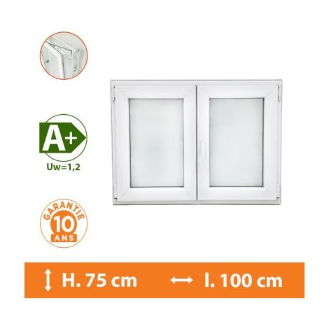 Direct Fenêtres – Fenêtre PVC 2 vantaux blanc – H.75 x l.100 cm – Double vitrage 4/16/4 – Isolation thermique A+ – Ouverture oscillo-battante (1/5)
