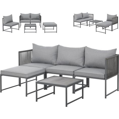 SVITA DETROIT Polyrattan Gartenlounge Modular Ecksofa Tisch Inklusive Kissen Grau