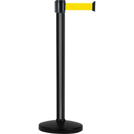 Poteau Alu Noir laqué à sangle Jaune 3m x 50mm sur socle portable - 2010603 (1/2)