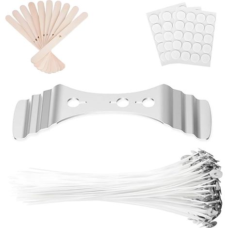 100 Pièces Mèche Bougie Naturelle en Coton 10cm, Mèches pour Bougies,avec Supports en Bois,Autocollants Double Face et Fixateurs Métalliques,Idéales pour Bougies Parfumées et Décoratives (1/5)
