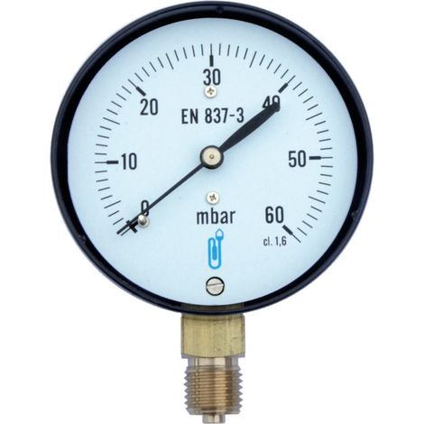 Distrilabo – Manomètre gaz antichoc – Raccord vertical 8x13 – Cadran Ø63mm – Plage 0 à 600mbars – Précision pour installations professionnelles