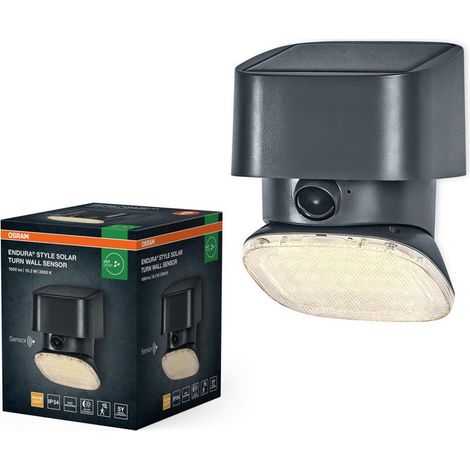 OSRAM Endura Style Solar Bright Turn, lampada solare da parete, sensore di movimento, IP54, 890 lm, testa regolabile, grigio scuro