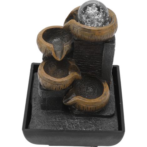 Fontaine de Bureau Décorative, Ornement à Eau Courante pour Table, Artisanat en Résine avec Perles Lumineuses Colorées, Prise EU 220-240V