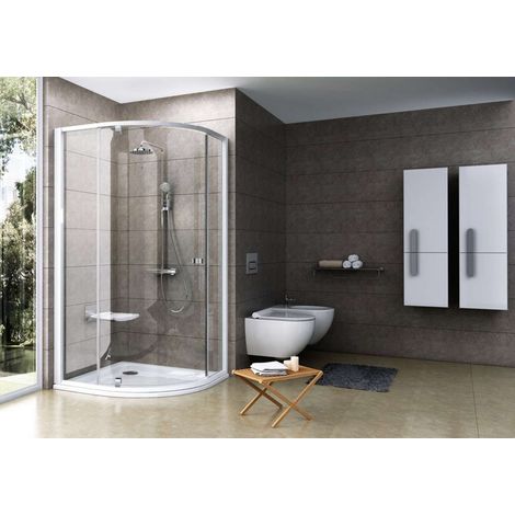 Ravak Pivot - Mampara de ducha redonda PSKK3-90, 87-90 cm, blanco/cromo/cristal transparente 37677100Z1