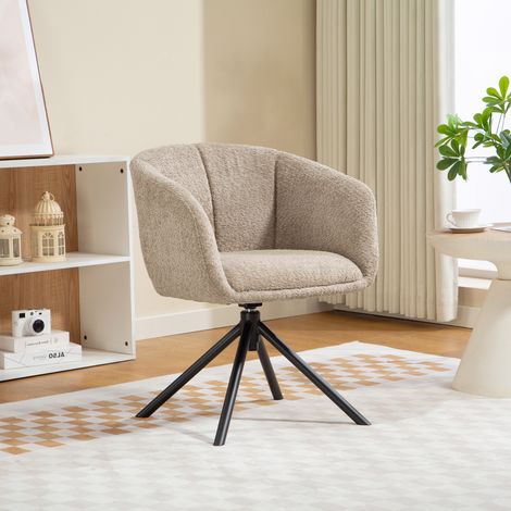 Fauteuil, fauteuil rembourré avec coque d'assise confortable, pivotant, revêtement douillet, jusqu'à 120 kg, marron clair (1/5)