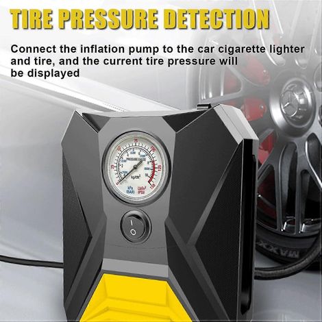 Compresseur d'air pour gonfleur de pneus, pompe à air 12 V CC avec manomètre à aiguille et lampe LED d'urgence pour pneus de voiture, jusqu'à 150 PSI pour ballons de vélo (1/4)