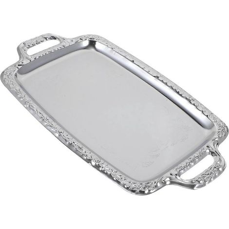 Plateau de service en métal pour salon, 1 pièce, avec rangement pour aliments.-39.00X23.00X1.70CM-Silver (1/4)