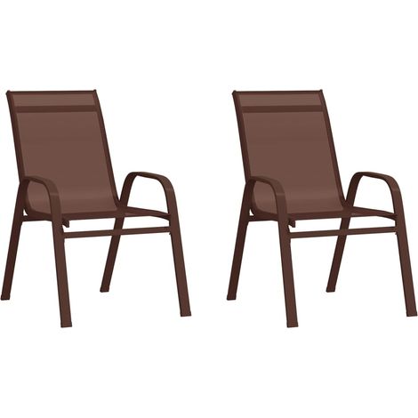 Lot de 2 Chaises de jardin empilables - Chaises d'extérieur pour terrasse/jardin Marron Tissu textilène BV788338 - BonneVie (1/4)