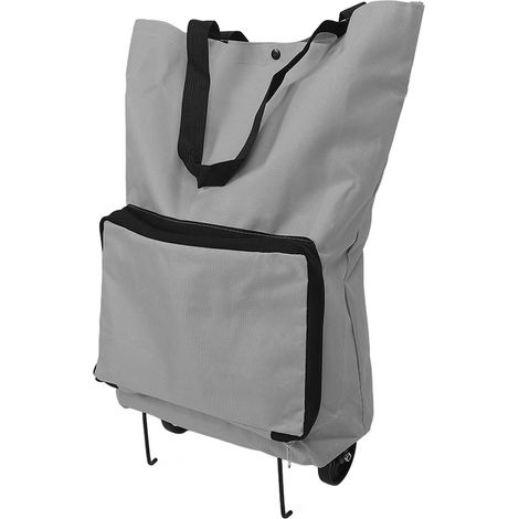 Sac caddie pliable à fermeture éclair, réutilisable, grande capacité, en tissu Oxford, avec roulettes, gris (1/5)