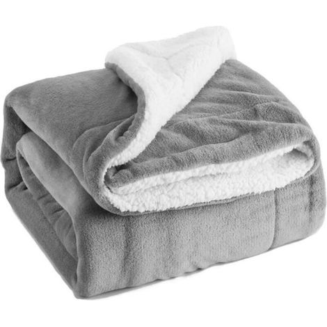 Grey Sherpa Fleece Blanket 130x160cm - Reversible Double-Sided Bed Blanket, Soft and Warm, Flannel Sofa Throw (1/4)
